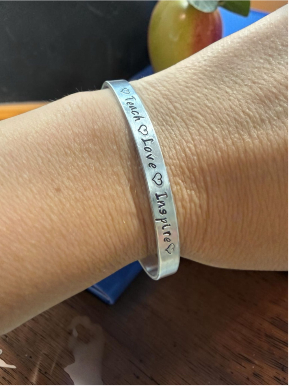 Teach Love Inspire Hand Stamped Cuff Bracelet | Teacher Gift
